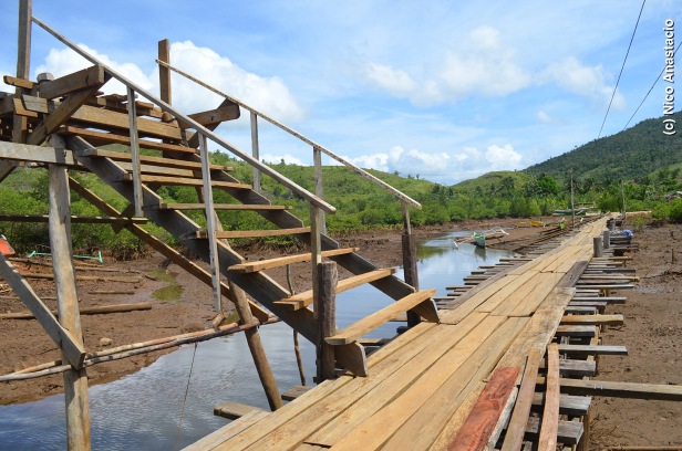 Wooden bridge from the port to the barangay proper  