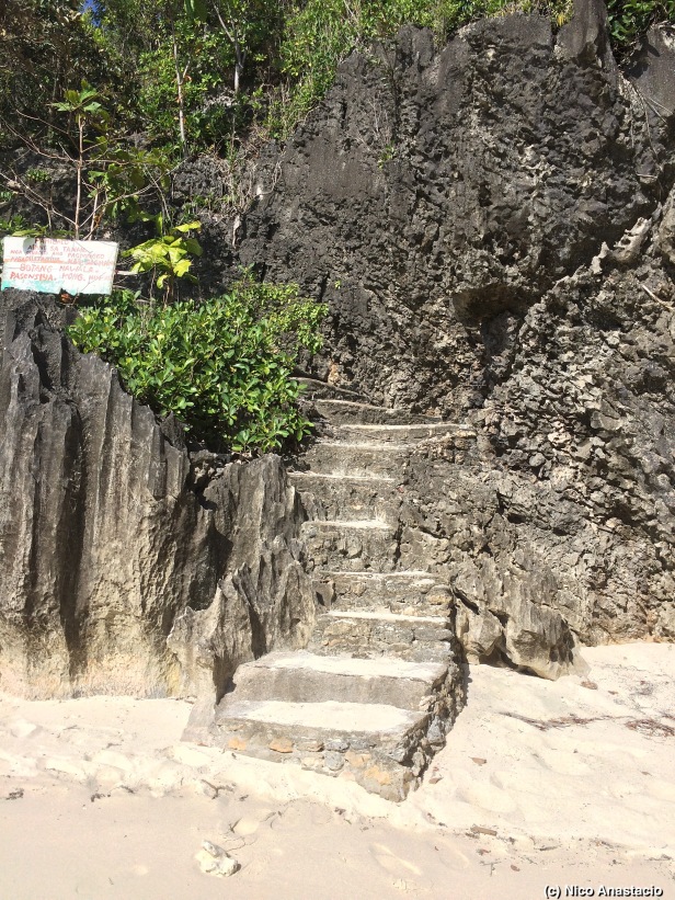 Stairs going to and from the white beach of Aga Islet